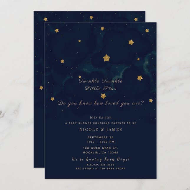 Invitación Las estrellas del oro la noche azul oscuro cielo g (Anverso / Reverso)