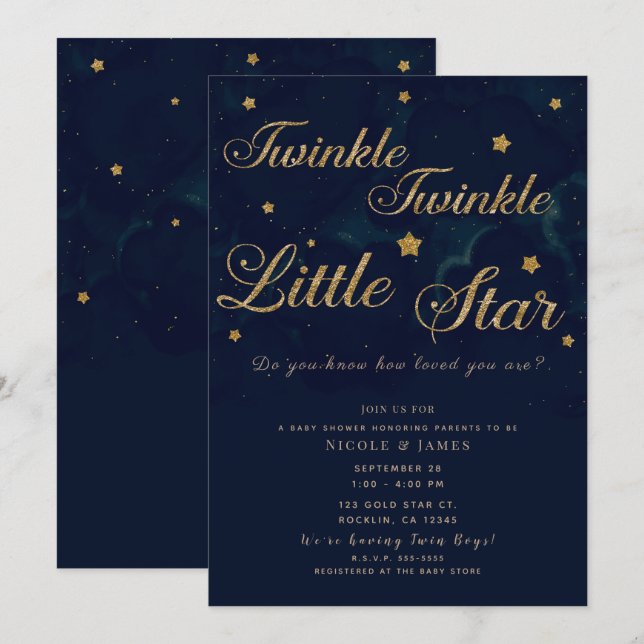 Invitación Las estrellas del oro la noche azul oscuro cielo g (Anverso / Reverso)