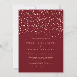 Invitación Las estrellas doradas y plateadas confetti Boda mo