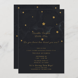 Invitación Las estrellas negras doradas noche cielo gemelos B