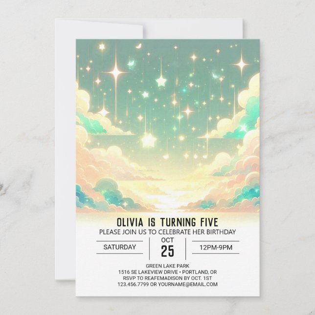Invitación Las estrellas que caen son el cumpleaños digital C (Anverso)