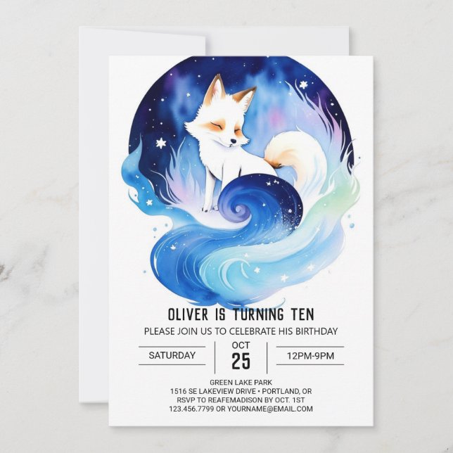 Invitación Las fábulas de Fox en el cumpleaños de la selva (Anverso)