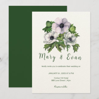 Invitación Las flores anémonas son bodas de color gris morado