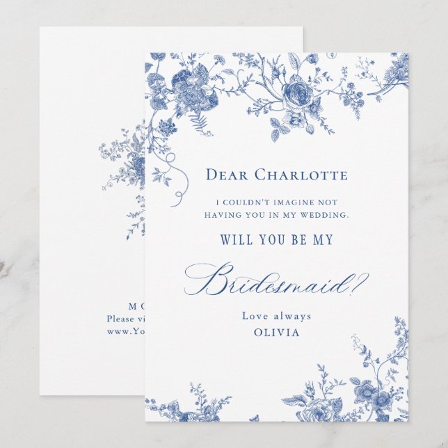Invitación Las Flores Azules Elegantes Serán Mi Novia (Anverso / Reverso)