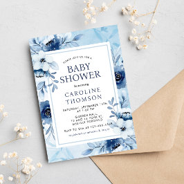 Invitación Las Flores Azules Elegantes Son Un Chico Baby Show