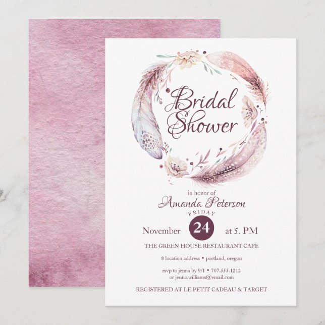 Invitación Las flores bohemias tejen una ducha nupcial (Anverso / Reverso)