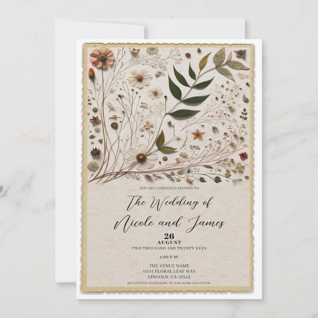 Invitación Las flores botánicas y las hojas del Boda de belle (Anverso)