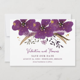 Invitación Las Flores De Agua De Boho Púrpura Guardan La Fech