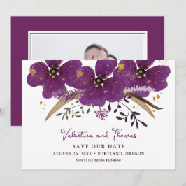 Invitación Las Flores De Agua De Boho Púrpura Guardan La Fech