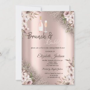 Invitación Las flores de Boho Subió Purpurina de oro Brunch &