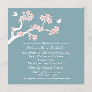 Invitación Las flores de cerezo en ducha nupcial azul invitan