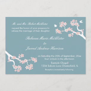 Invitación Las flores de cerezo en paisaje azul invitan