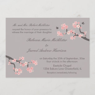 Invitación Las flores de cerezo rosadas/el paisaje gris
