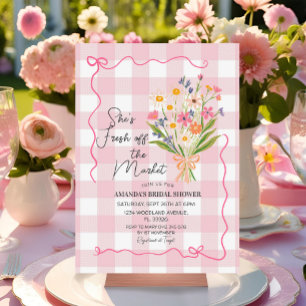 Invitación Las Flores De Gingham De La Ducha De Las Novias De