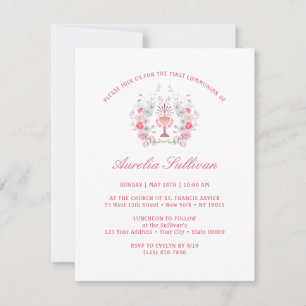 Invitación Las Flores De Jardín Elegantes Vieron Primera Comu
