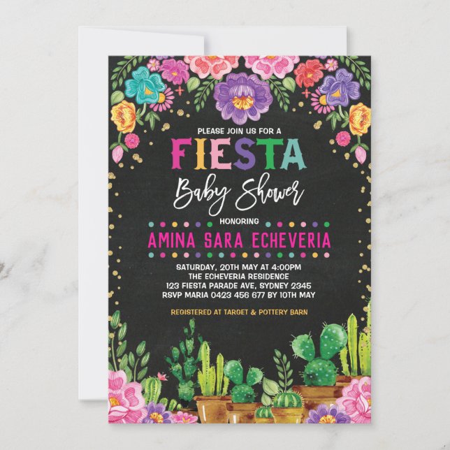 Invitación Las flores mexicanas de Baby Shower de la fiesta (Anverso)