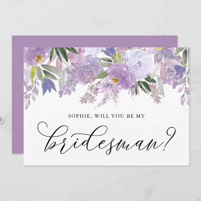 Invitación Las Flores Púrpura Polvorientas Serán Mi Bridista (Anverso / Reverso)