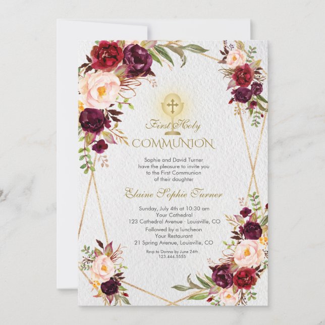 Invitación Las flores rosadas de Borgoña son la primera comun (Anverso)