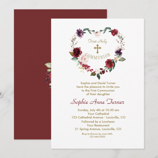 Invitación Las flores rosadas de Borgoña son la primera comun (Anverso / Reverso)