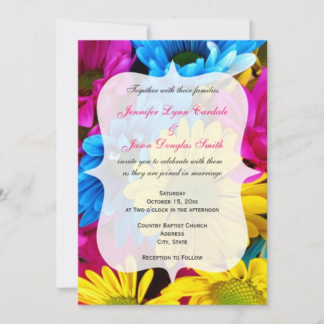 Invitación Las flores rosadas Verde azuladas Gerber Daisy inv (Anverso)