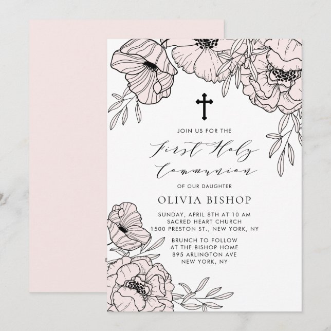 Invitación Las flores rosas modernas de Rubor son la primera  (Anverso / Reverso)