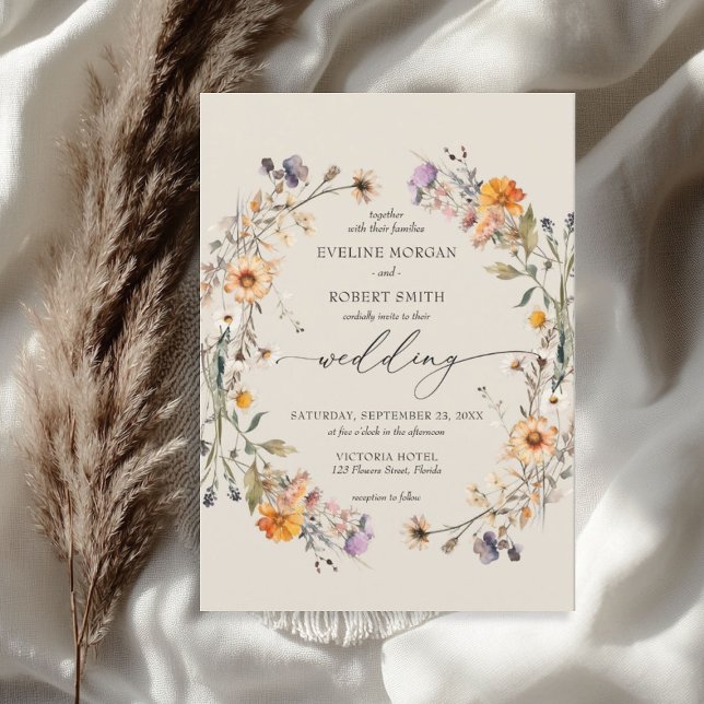 Invitación Las flores silvestres de las acuarelas de Boho cae (Boho watercolor wildflowers wreath fall earthy invitation)