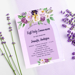 Invitación Las flores violetas de la primera comunión cruzan 