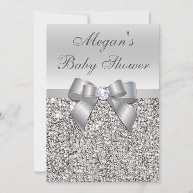 Invitación Las glamorosas secuencias plateadas inundan Baby S (Anverso)