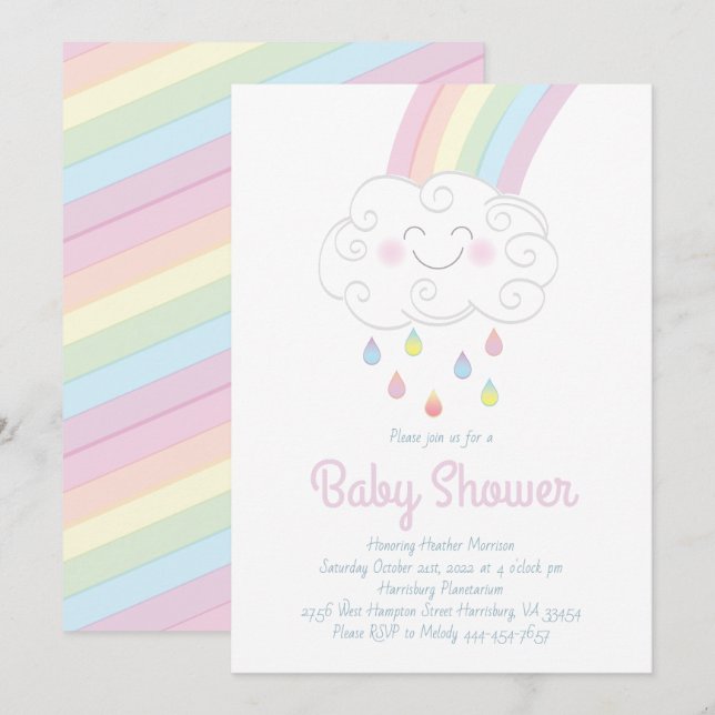Invitación Las gotas de lluvia torcidas nubes el Baby Shower  (Anverso / Reverso)