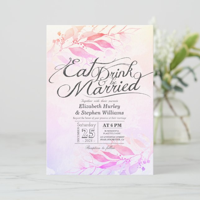 Invitación Las hojas acuáticas comen bebidas y se casan con e (Anverso de pie)