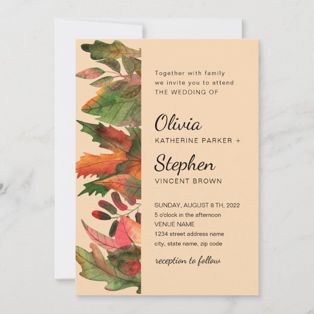 Invitación Las hojas caen. Boda botánico de otoño (Anverso)