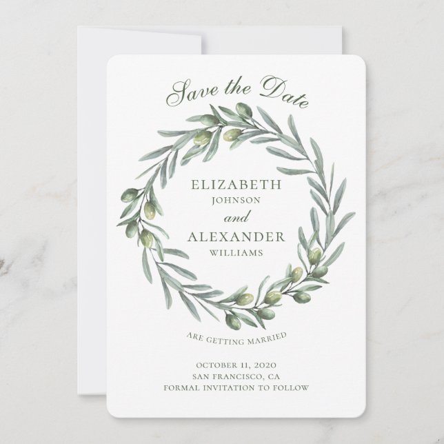 Invitación Las hojas de olivo cortan. Boda italiana salva la  (Anverso)