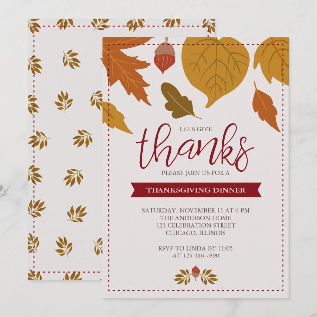 Invitación Las hojas de otoño de Acción de Gracias Fiesta (Anverso / Reverso)