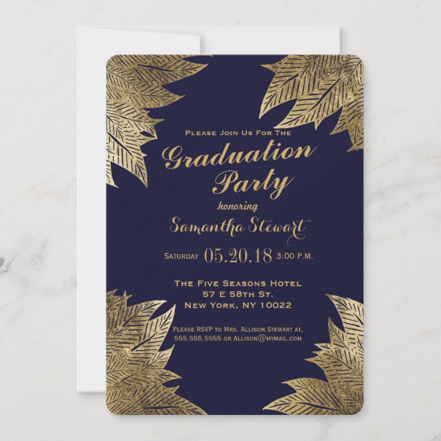 Invitación Las hojas del oro en la fiesta de graduación de (Anverso)