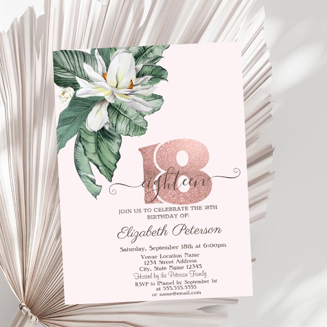 Invitación Las hojas tropicales Magnolia Rosa 18 cumpleaños (Subido por el creador)