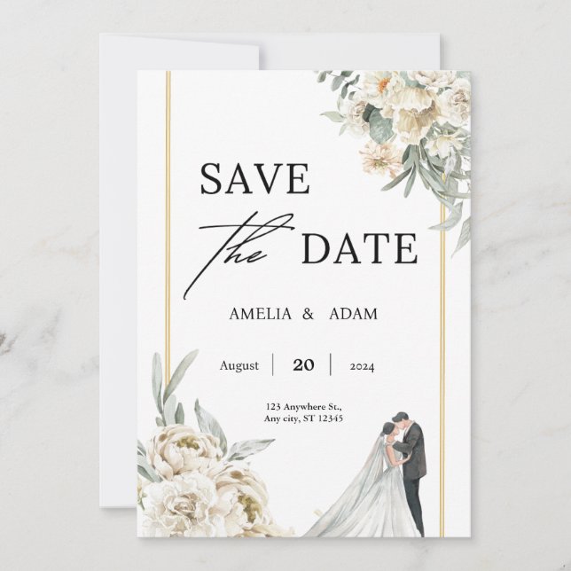 Invitación Las hojas verde y beige de la moda salvan al Boda  (Anverso)