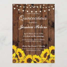 Invitación Las luces de madera del girasol de Quinceanera