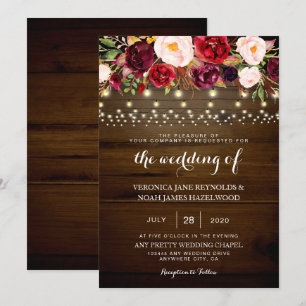 Invitación Las Luces Rústicas De Madera Boda Encienden La Flo