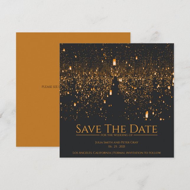 Invitación Las Luces Sky Salvan El Boda De Fecha (Anverso / Reverso)