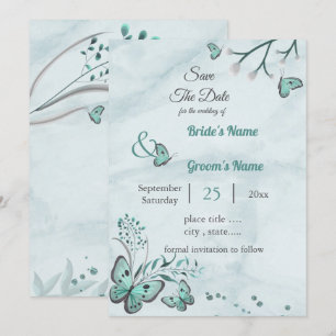 Invitación las mariposas azules dejan floral salvo la fecha