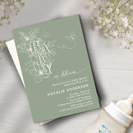 Invitación Las mariposas Boho Sage Green Floral beben en flor