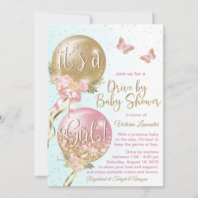 Invitación Las Mariposas De Los Globos Covierten Baby Shower (Anverso)