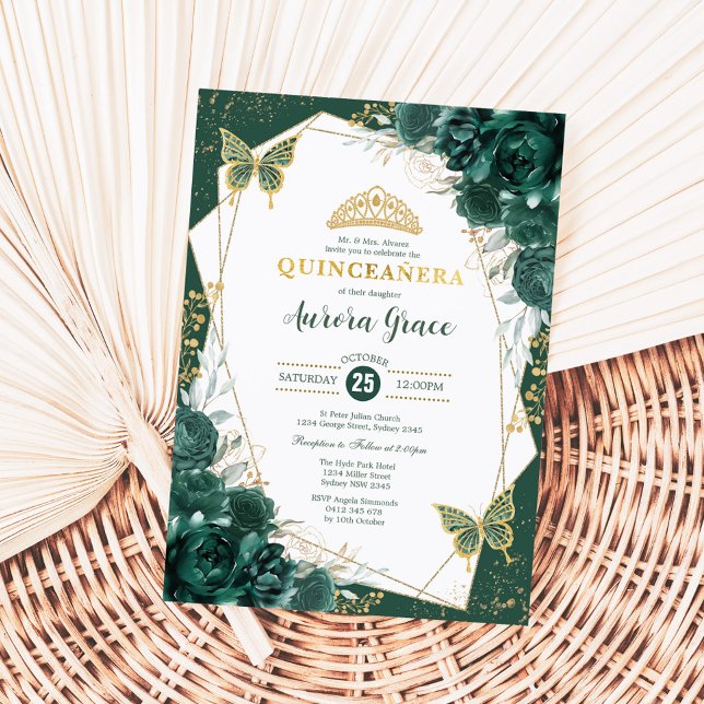 Invitación Las mariposas esmeraldas verdes de Quinceañera son (Subido por el creador)