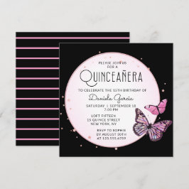 Invitación Las mariposas negras rosadas estrenan quinceañera