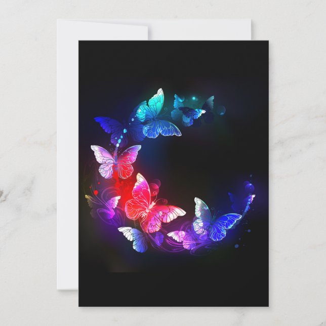 Invitación Las mariposas nocturnas brillantes de Neon en el f (Anverso)