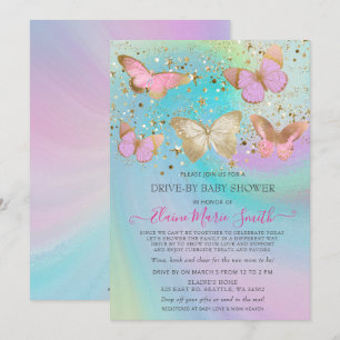Invitación Las Mariposas Rosa Purpurina De Oro Conducen Por B