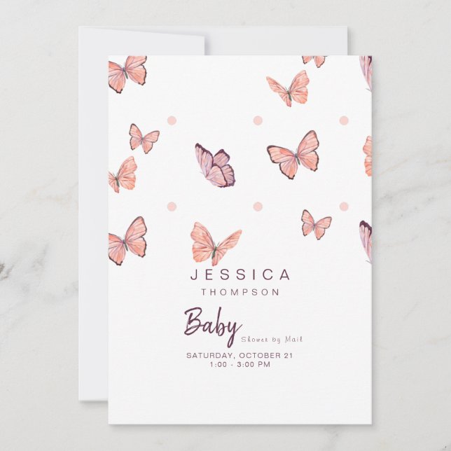Invitación Las mariposas se pegan y Baby Shower blanco por co (Anverso)