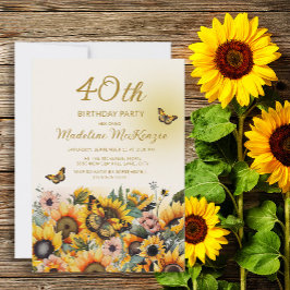Invitación Las mariposas Sunflower, la 40 Fiesta de cumpleaño