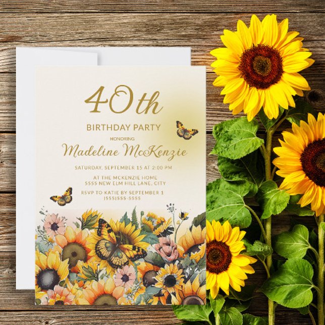 Invitación Las mariposas Sunflower, la 40 Fiesta de cumpleaño (Subido por el creador)