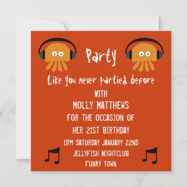 Invitación Las medusas anaranjadas enrrolladas DJ van de (Anverso)